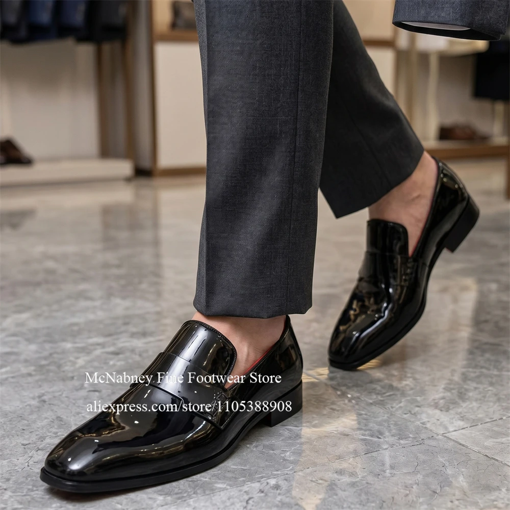 

Glossy Leather Men Loafers Shoes Square Toe Slip on Dress Shoes for Men Business Wedding Party Luxury Style Plus Size
