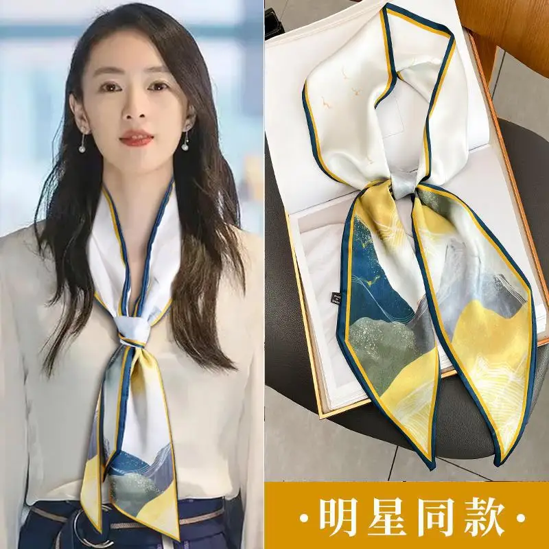 Luxury Bevel Silk Scarf Bag Handle Ribbon Ladies Alphabetic Printing Head band Small Hair Scarves Band Female handkerchief Scarf