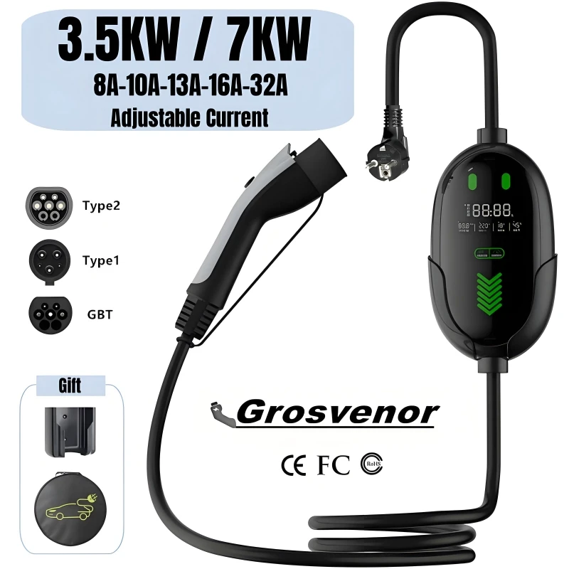 

Type 2 Adjust 32A 7KW Portable EV Charger J1772 GBT 16A 3.5KW EVSE Wallbox EV Charging IEC62196 for Electric Car