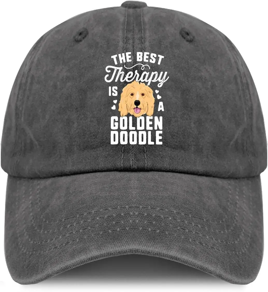 The Best Therapy Is A Goldendoodle Baseball Hat Vintage Washed Dog Dad Adjustable Dad Hats Cotton Golf Cap