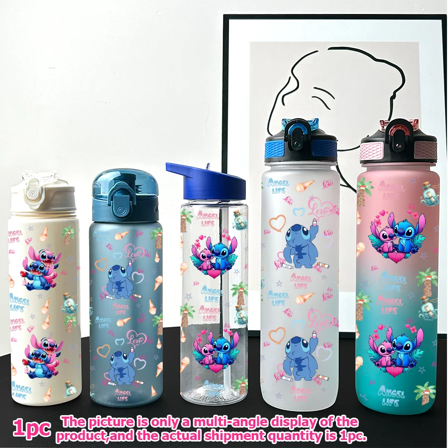 

1Pc Disney Stitch Angel Printed 23-32oz Multi-plastic Water Bottle Portable Sports Water Cup Birthday Gift