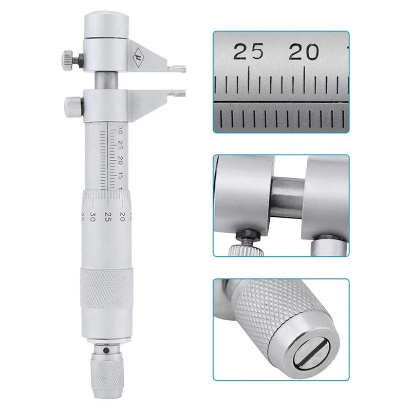 Inside Micrometer 5-30Mm Mechanical Micrometer Set 0.01 Mm Accuracy Include Wrench Calibration Ring Wooden Box