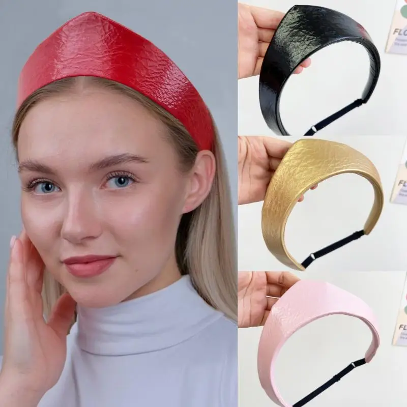 New Fashion Adjustable Women Headband Leather Anti Slip Headband European And American Crown Hairband Ladies Headwear