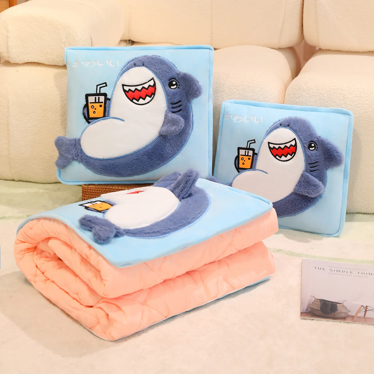 Warm Multifunctional Pillow Blanket 2 in 1 Foldable Cushion Cover for Office Nap Car Ride Home Relax Scenes