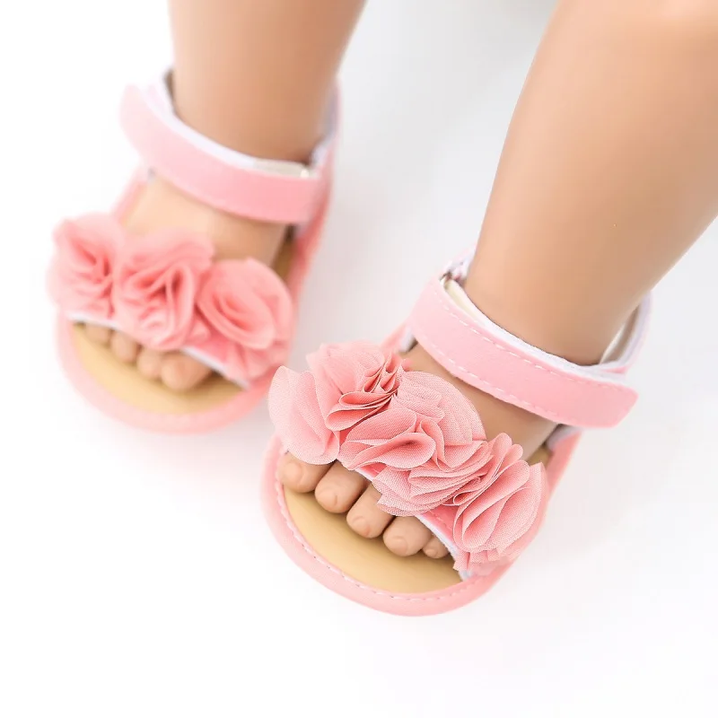 Jlong Summer Newborn Baby Shoes Girls Flower Lace Sandals Fashion Toddler Soft-soled Non-slip Infant Crib Shoes 0-18 months