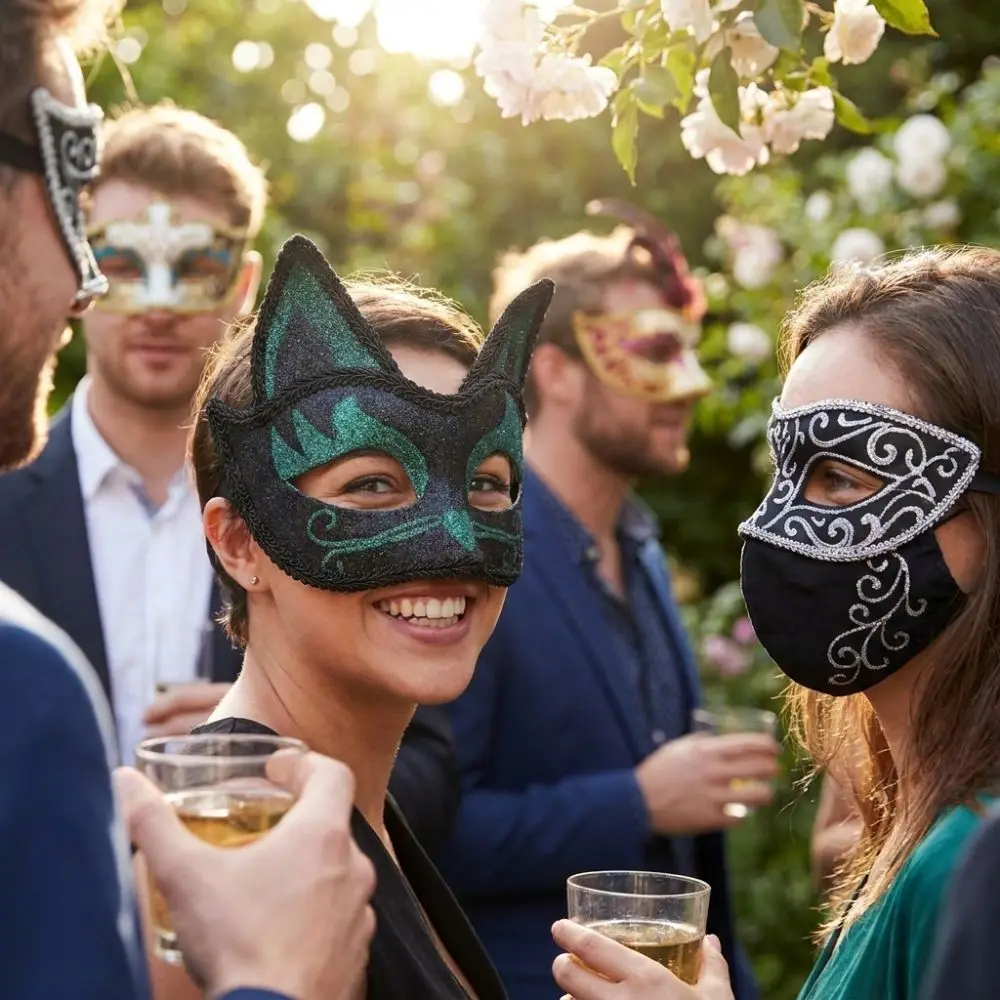 Vintage Glitter Cat Half Face Mask Funny Cosplay 3D Cat Texture Halloween Cat Party Eye Mask Adjustable Animal Design