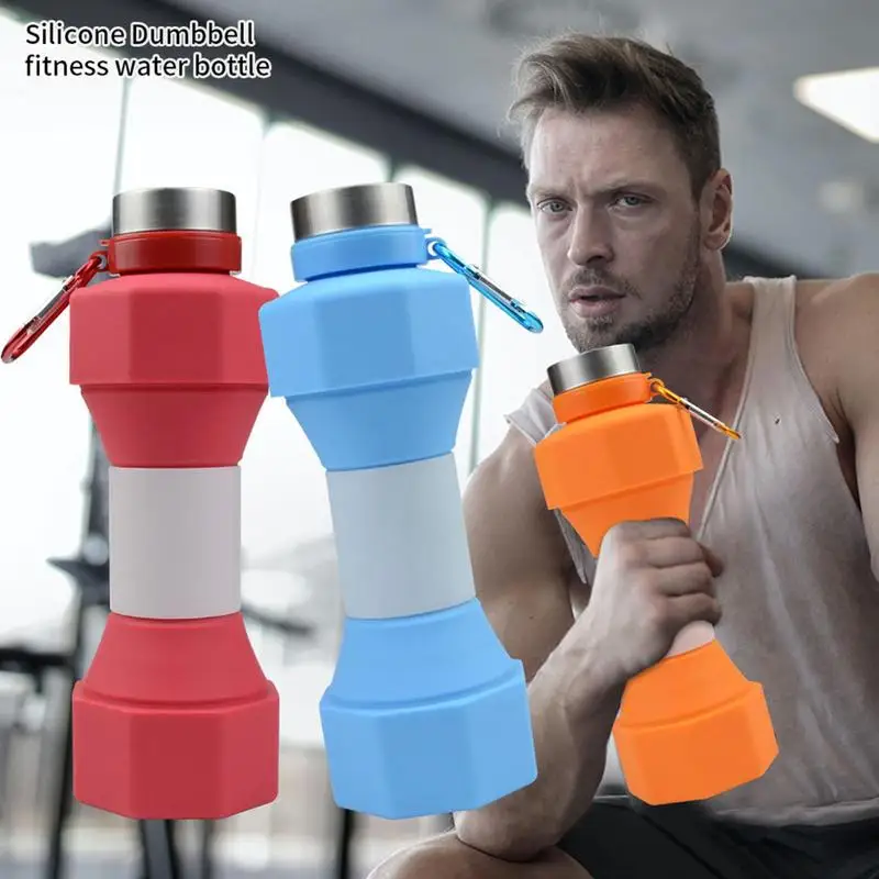 Silicone Dumbbell Shaped Kettle Multifunctional Gym Sports Outdoor Fitness Cycling Camping Cold Water Bottle Cup 650ml