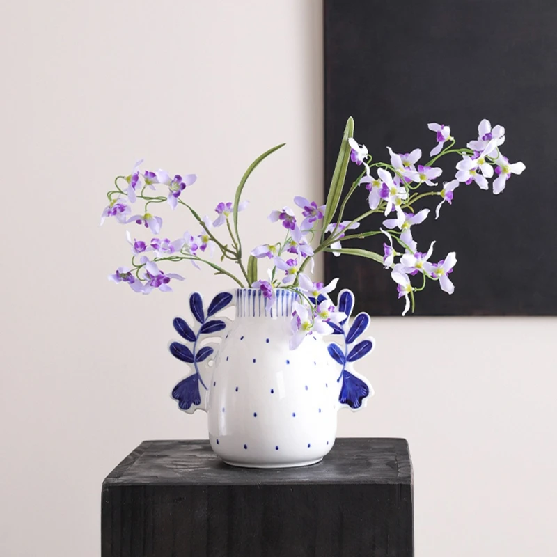 Nordic Minimalist and Creative Hand-painted Ceramic Vase Home Decor Accessories with Flower Inserts Multi Style Double Ear Vase