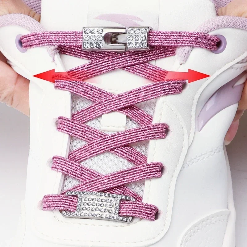 Glitzernde Diamant-Kreuzverschluss-Schnürsenkel ohne Binden für Damen, luxuriöse Smart-Schnalle für Metall-Schnürsenkel-Anhänger für Sneaker