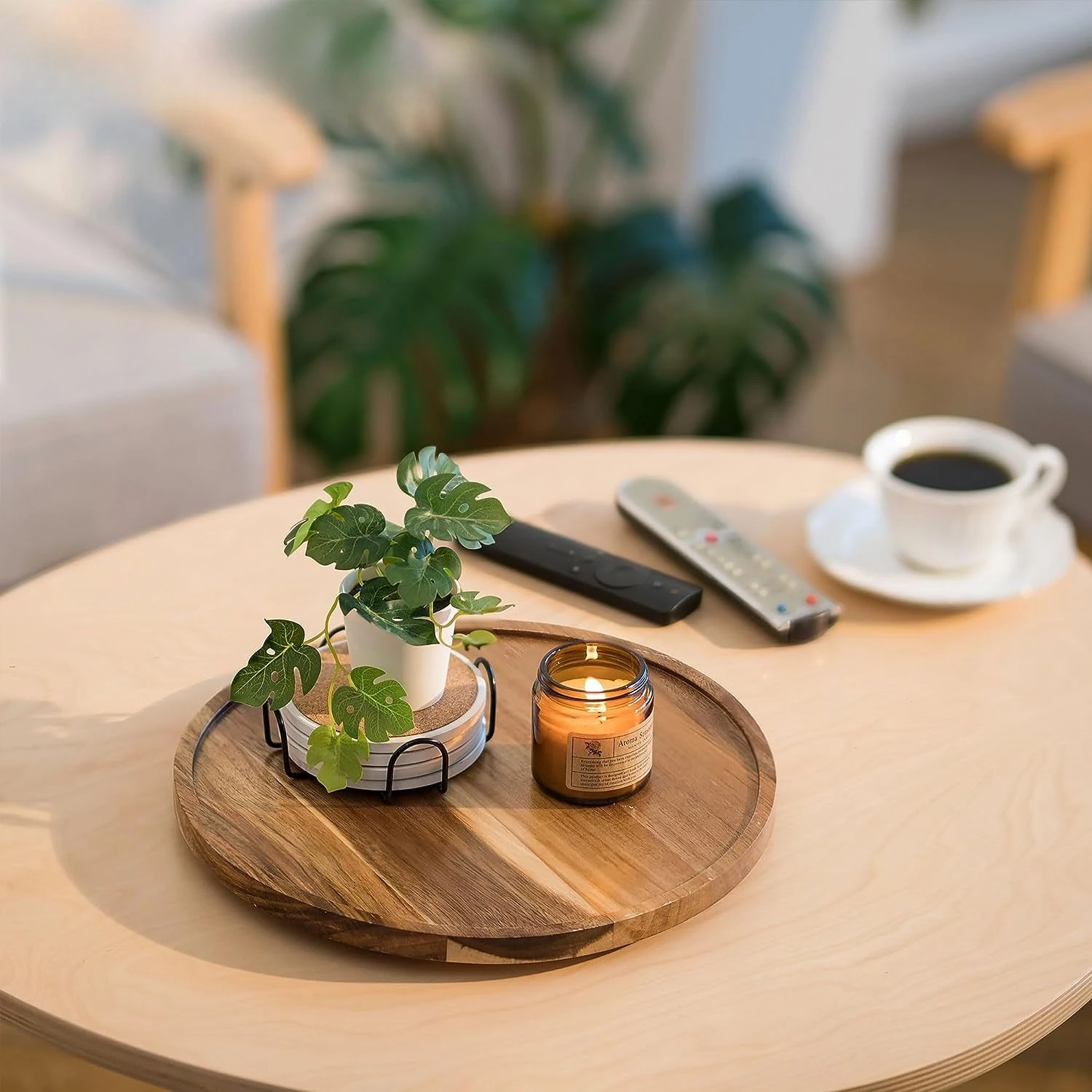 

Acacia Wood Rotating Tray Round Spice Holder Kitchen Countertop Organizer