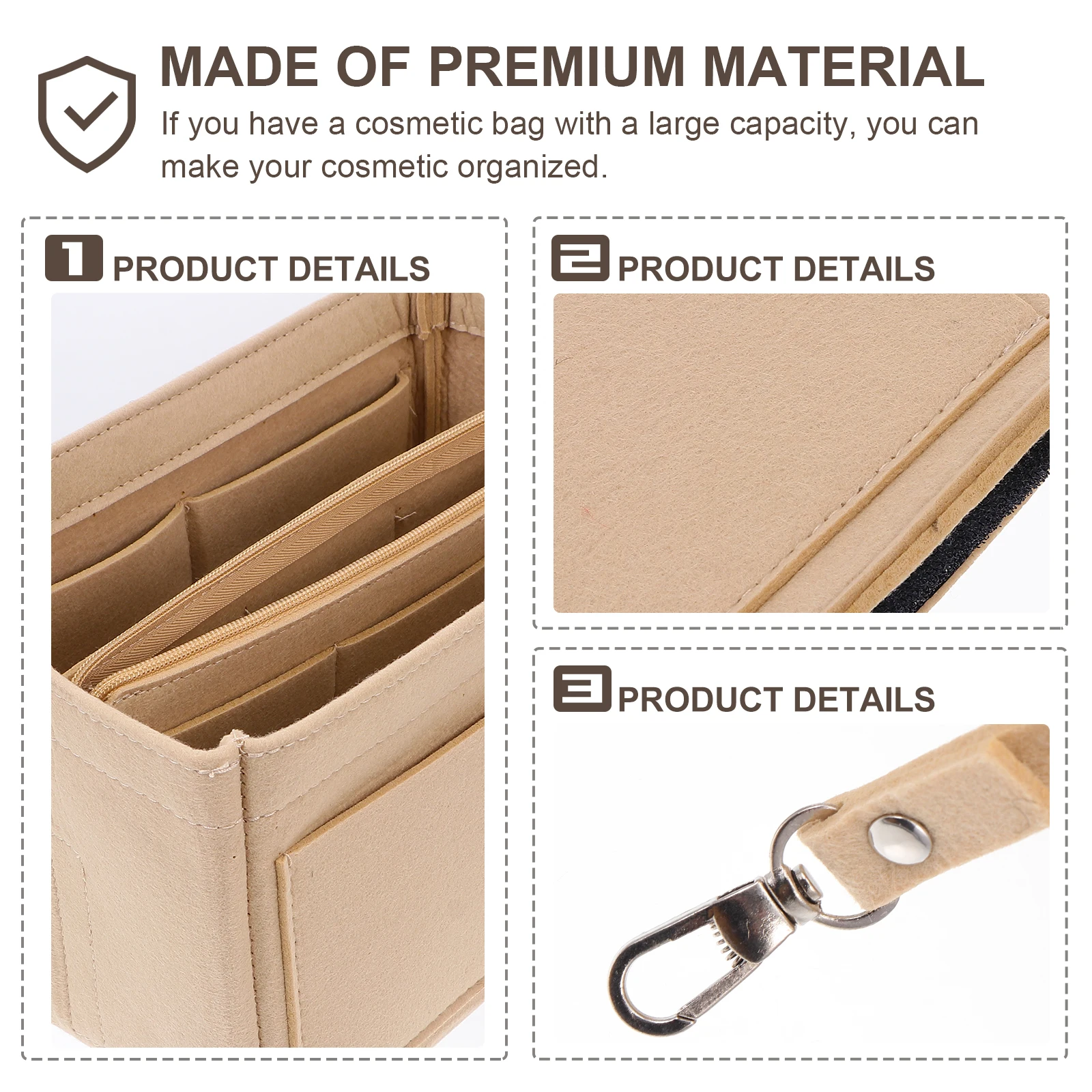 

1Pcs Detachable Felt Bag Compact Portable Makeup Organizer Multi Space Durable Practical Pencil Pen Case