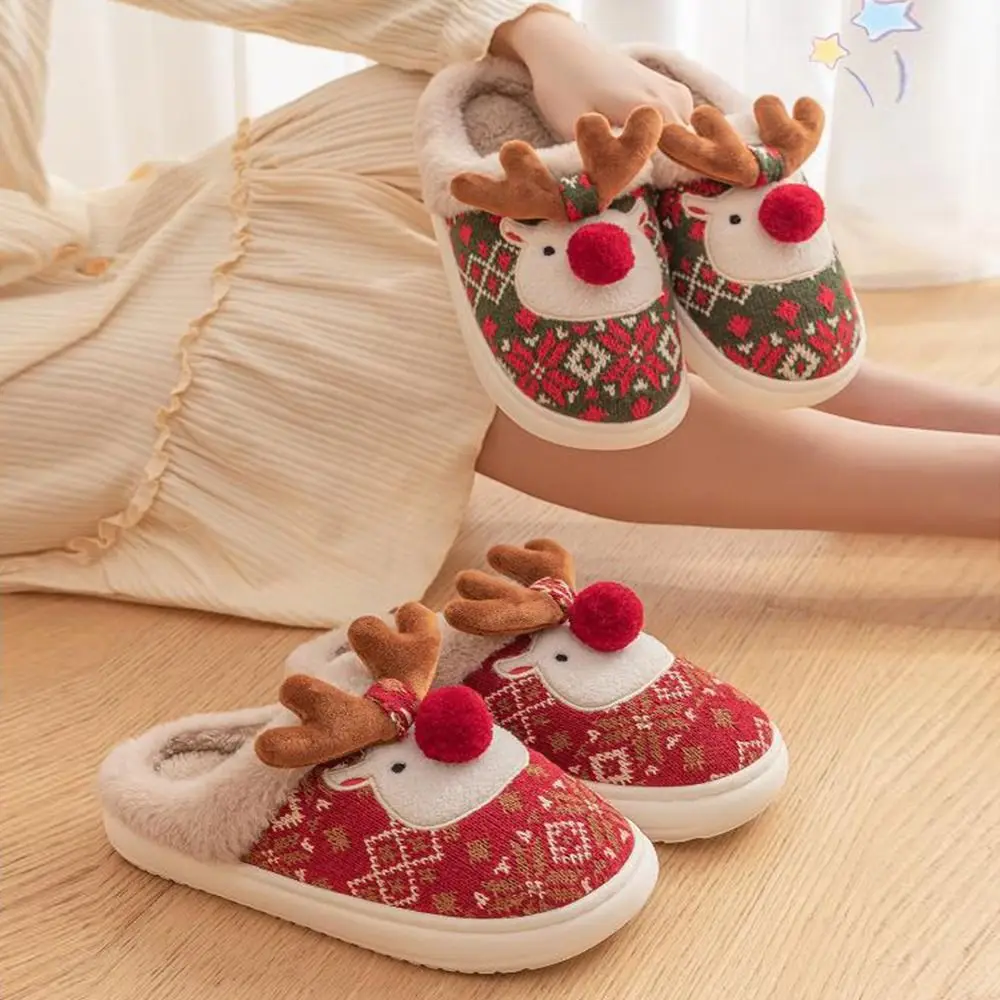 

Casual Cute Cartoon Elk Slippers Soft Deer Bedroom Shoes Durable Comfortable Christmas Slippers Bedroom