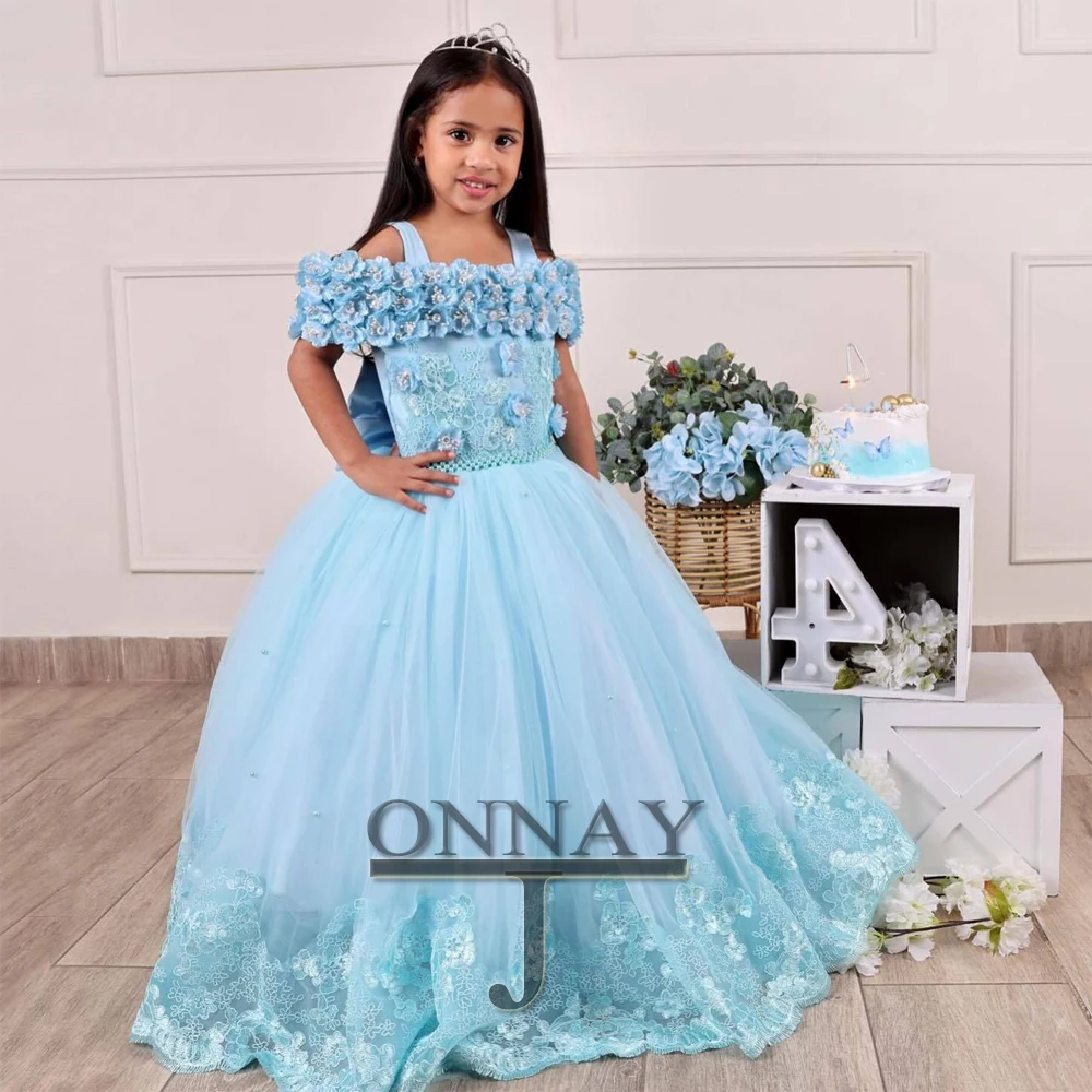 

JONANY Fancy Tulle Pearl Flower Girl Dress Layered Made To Order Birthday Pageant Communion Robe De Demoiselle Baby Party