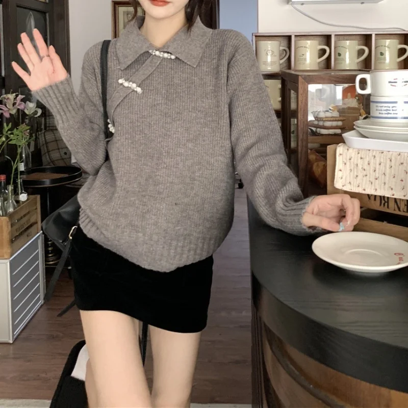 

Korean Sle Loose Women's Knitted Sweater Autumn Winter Slimming Base Layer Outerwear Long Sve Crew Ne Pullover Top