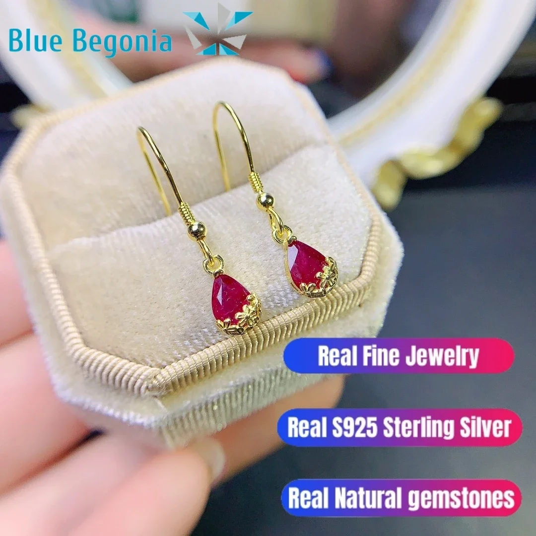 

Natural Ruby Earrings for Women Anniversary Gift Fine Jewelry 925 Sterling Silver Girl Friend 5*7MM Gemstones