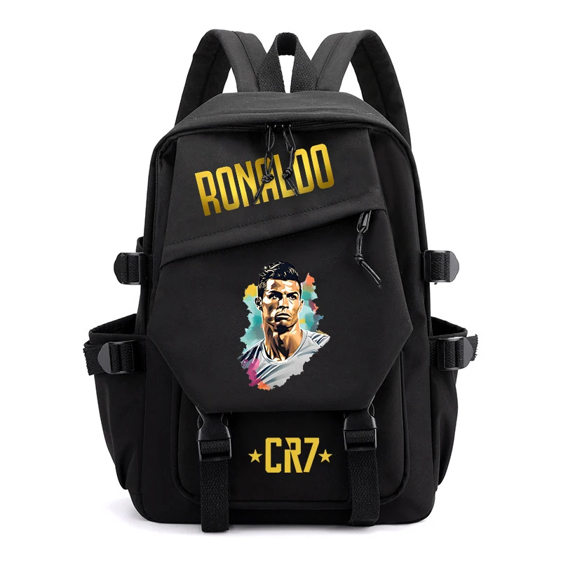 Ronaldo printed student schoolbag black backpack children's bag suitable for girls