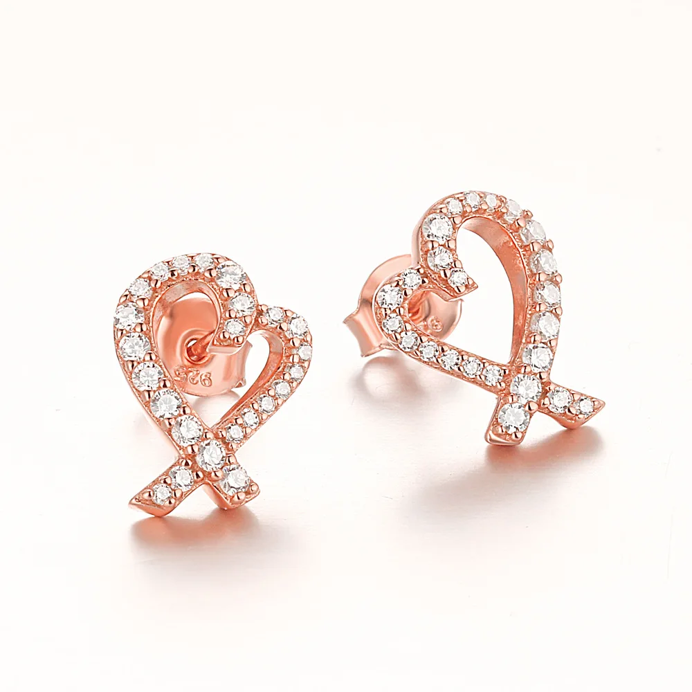 

New fashion trend hollow micro-set 5A zircon love-shaped s925 silver high-end earrings