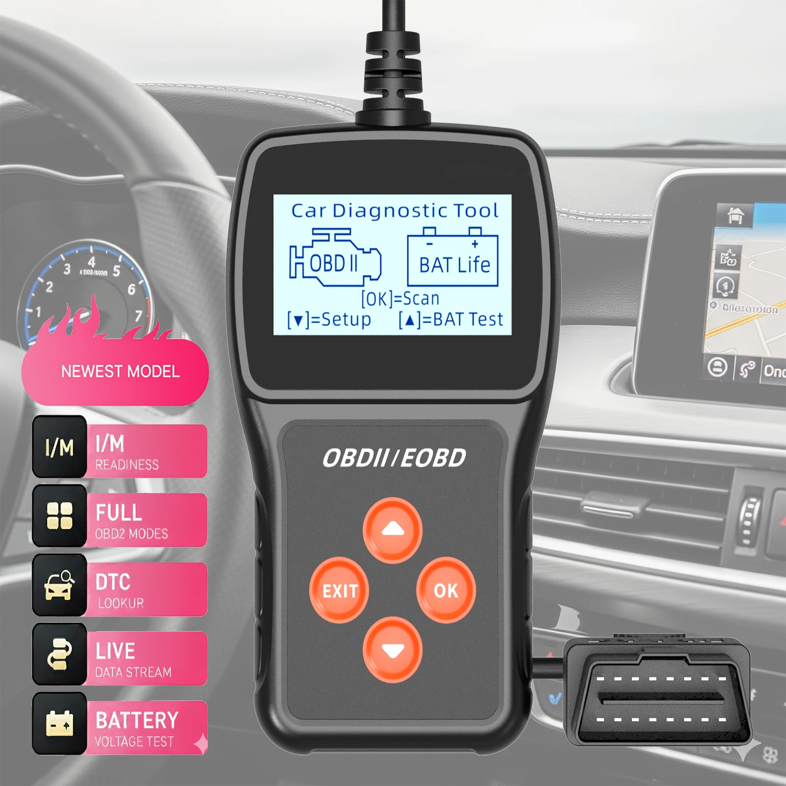 

Автосканер OBD2: полнофункциональный диагностический инструмент для автомобилей, чтение и сброс кодов, сброс индикатора двигателя OBDII, гарантия 1 год