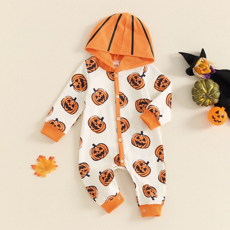 Halloween Baby kleidung Langarm Fledermaus Druck in voller Länge Kapuze Stram pler fallen Baby Mädchen Junge Overall