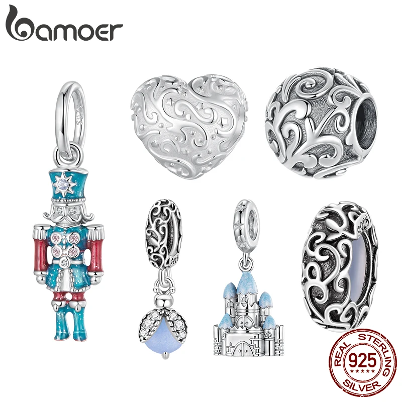 

Bamoer 925 Sterling Silver Nutcracker Charm Heart Unicorn Luminous Firefly Pendant Beads Fit Original Bracelet DIY Jewelry Gift