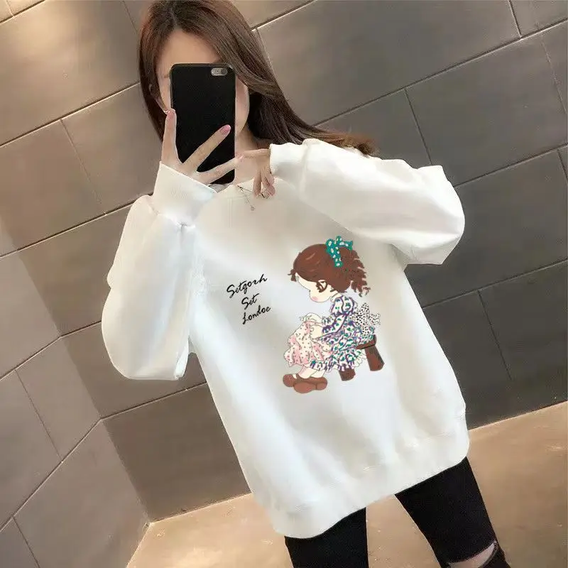 2023 New Spring and Autumn Korean Edition Loose Casual Trend Round Neck Print Versatile Fashion Women's Oversized Sweater