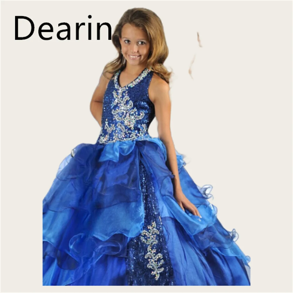 Customized Flower Girl Dress Dearin Halter A-line Floor Length Skirts Layered Dresses