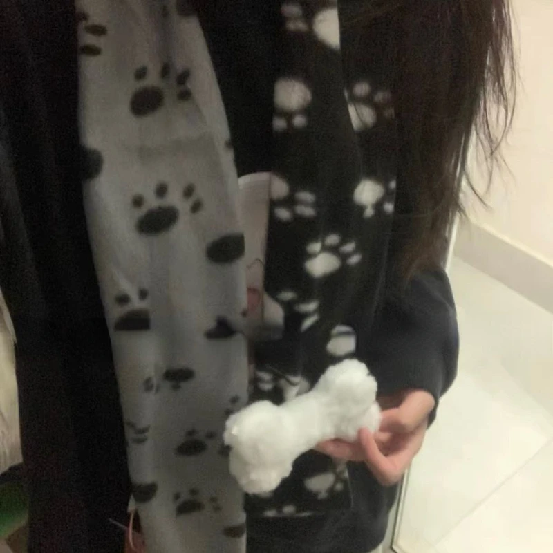 2024 Harajuku Kawaii Fashion Printing Scarf Warmers All Match Long Neckerchief New Autumn Winter 3D Bone Y2k Aesthetic Scarves