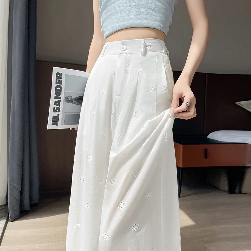Wide leg pants for women in the summer of 2025, with a high waist and a sense of drape, casual suit, straight leg floor pants