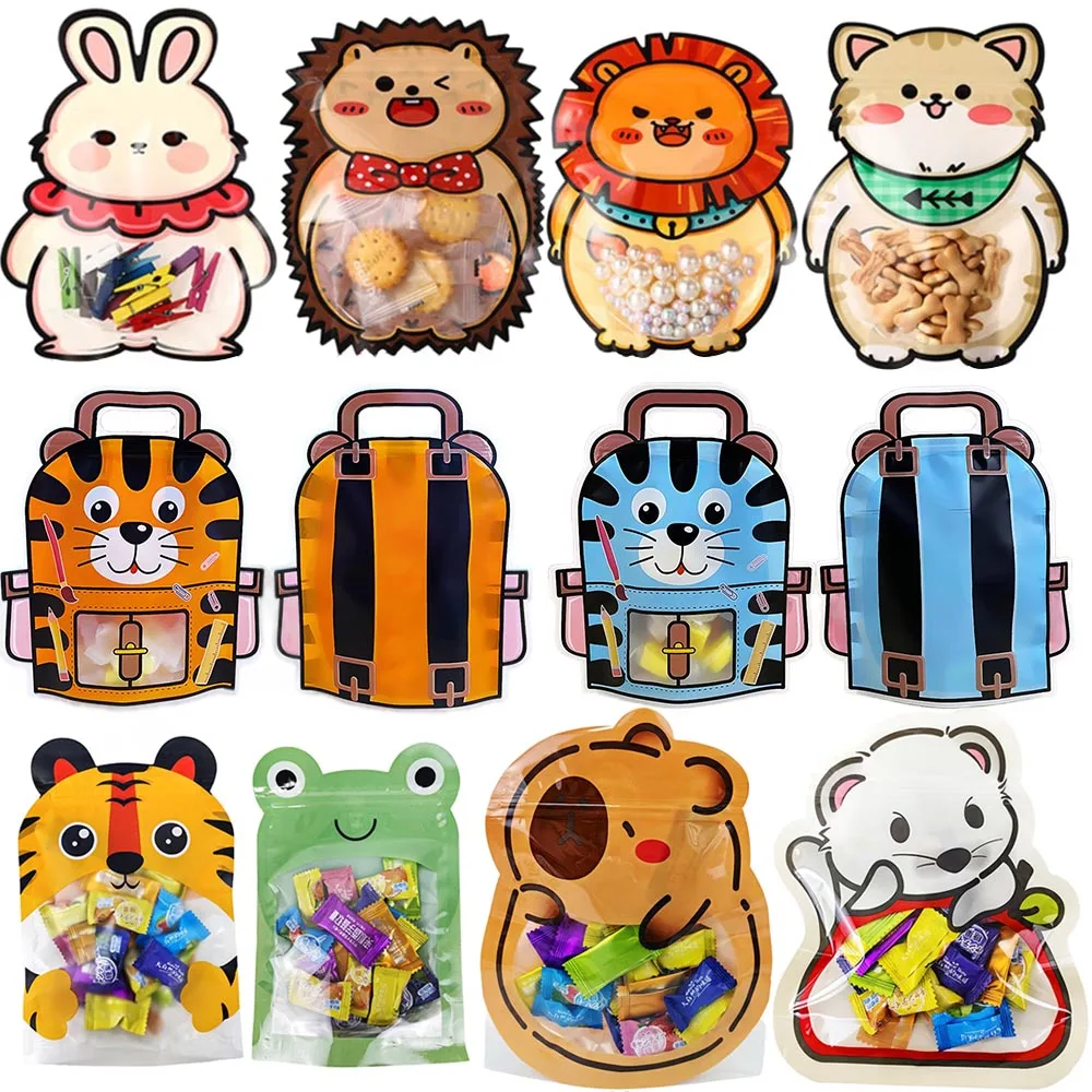 10–100 Stück Cartoon-Tiere-Geschenkbeutel, wiederverschließbarer Kunststoff-Druckverschlussbeutel für Zuhause, Geburtstag, Hochzeit, Party, Süßigkeiten, Geschenkverpackung, Dekor – Detail 1