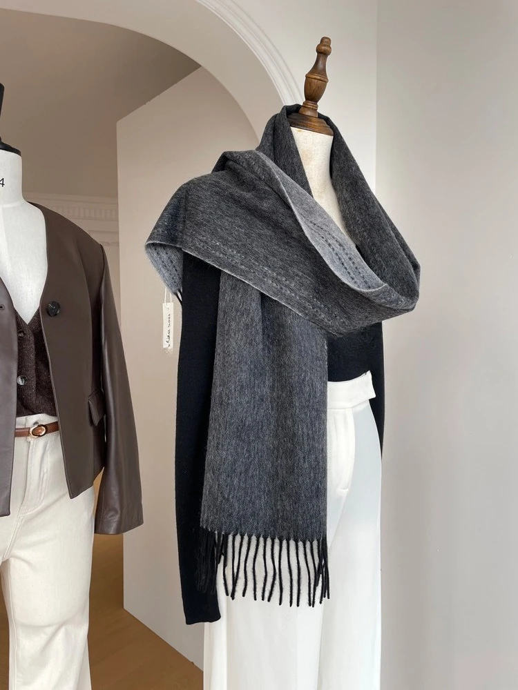 High Quality Australia100% Pure Wool Scarf Women Fall Winter Design Double-Sided Stitching Knitted Cashmere Shawl Female Muffler