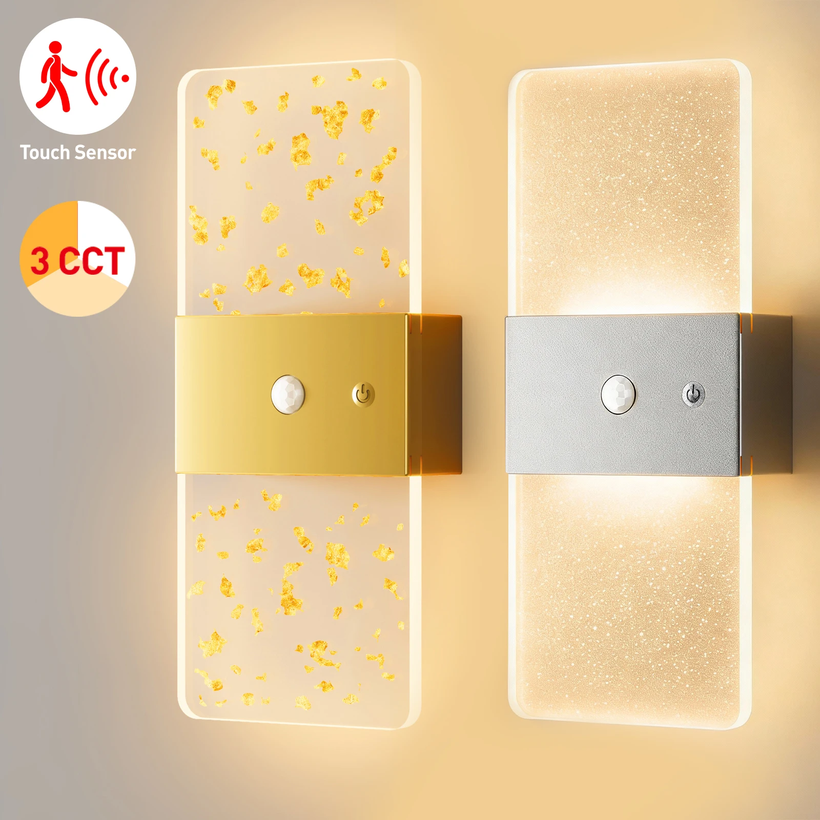 LED Charging Touch Sensor Wall Lamp 3CCT Magnetic Suction No Drilling Gold/Silver Indoor Atmosphere Lighting