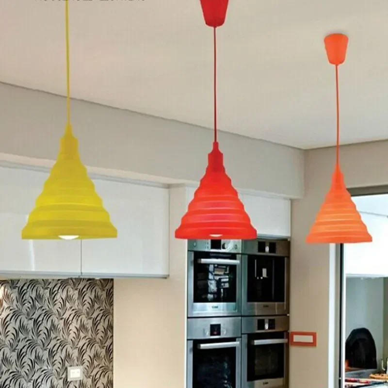 Modern Pendant Lamp Creative Rainbow Color Folding Silica Gel Hanging Light E27 Fashion Simple Colorful  DIY Design Stretchable