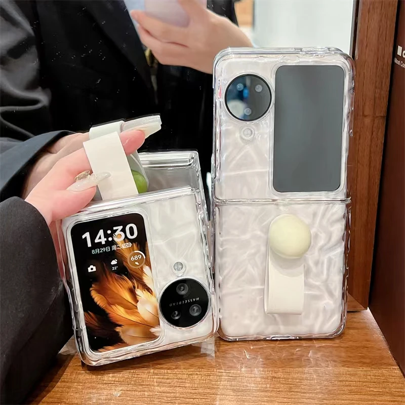 For OPPO Find N3 Flip Wrinkle pattern Transparent Ball Ring Case  For OPPO Find N2 Flip