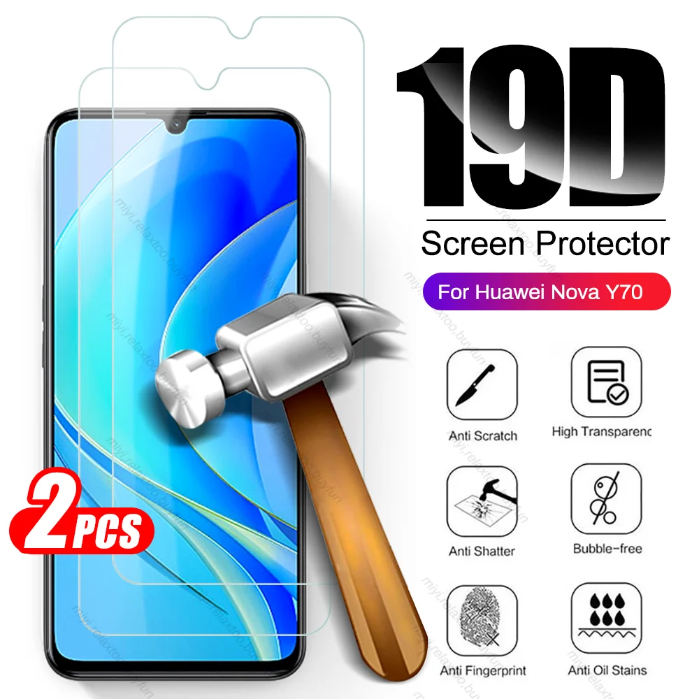 2PCS Tempered Glass For Huawei Nova Y70 Y 70 Plus Full Cover Screen Protector Explosion-proof HD Film On Hauwei Nova Y70+ 6.75"