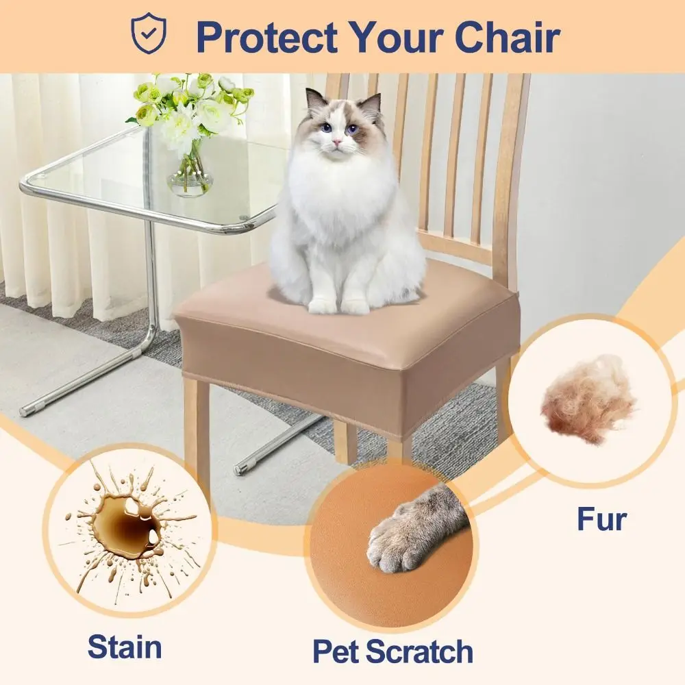 PU Dining Chair Covers Waterproof Pet Claw Resistant Seat Covers Oil-proof Scratch Resistant Clear Seat Protector Kitchen