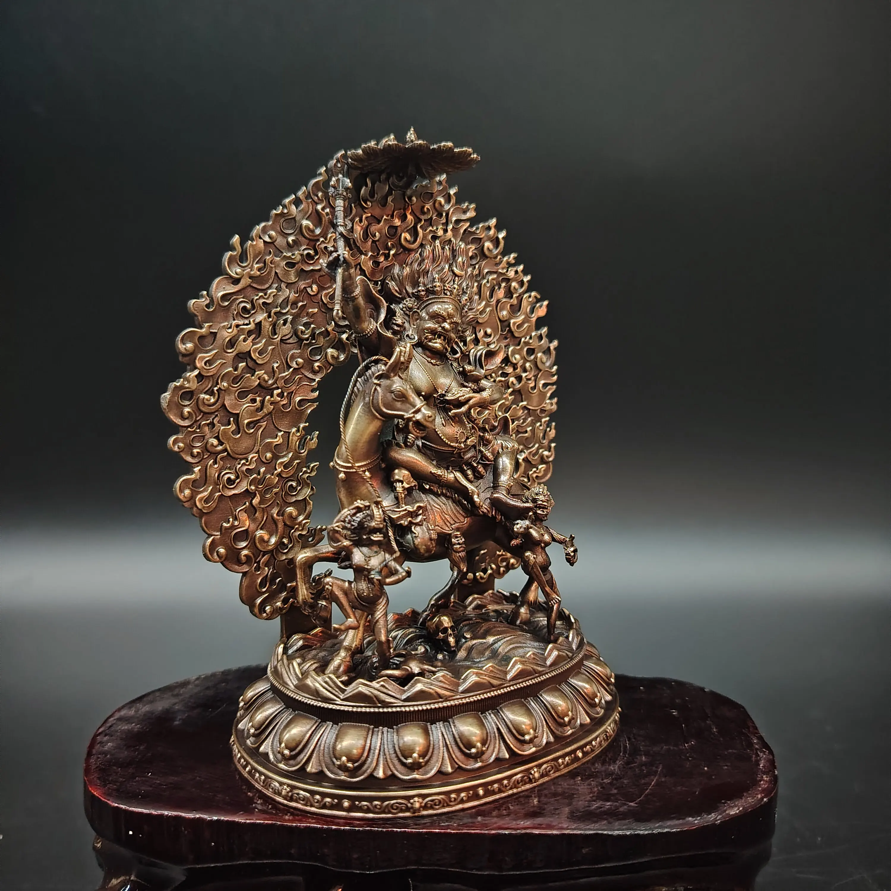 Tibetan Fine Carved Copper Palden Lhamo Protector Goddess Statue 12cm Home Altar Fillable Blessing