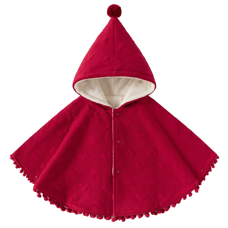 Baby Winter Clothes Newborn Girl Coats Korean Toddler Jacket Fashion Cute Red Warm Thicker Hooded Christmas Shawl Cloak B159