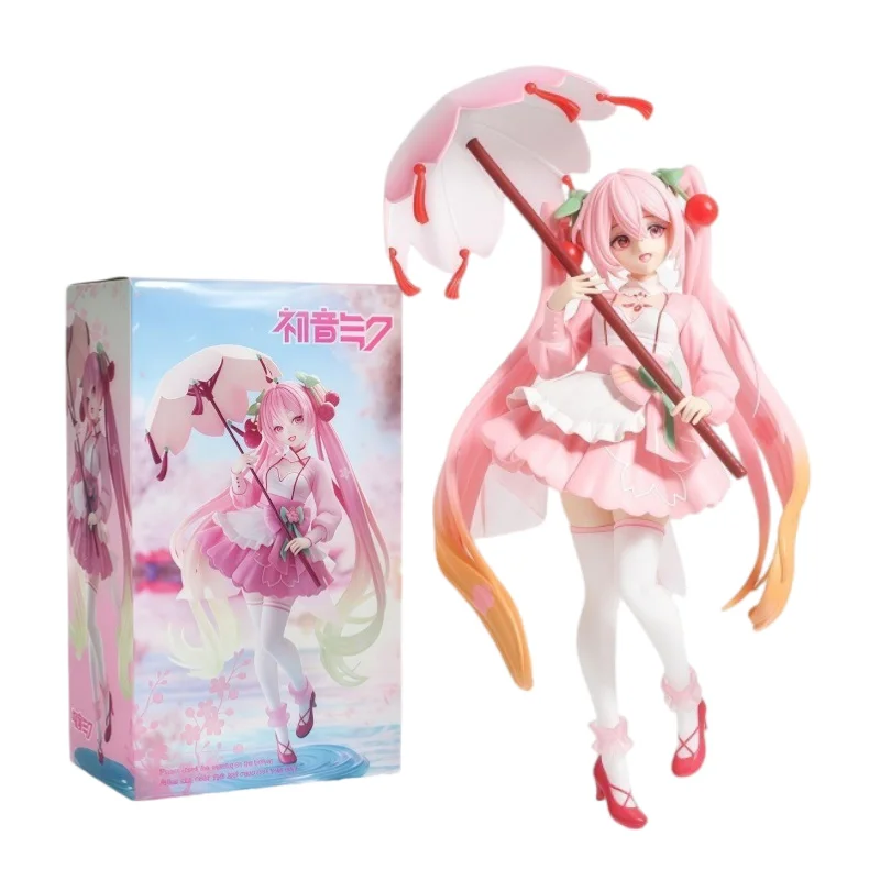 23cm Anime Hatsune Miku Rosa Kirschblüten-Regenschirm Handgefertigtes PVC-Modell Schönes Mädchen Desktop-Dekorationsmodell Spielzeug