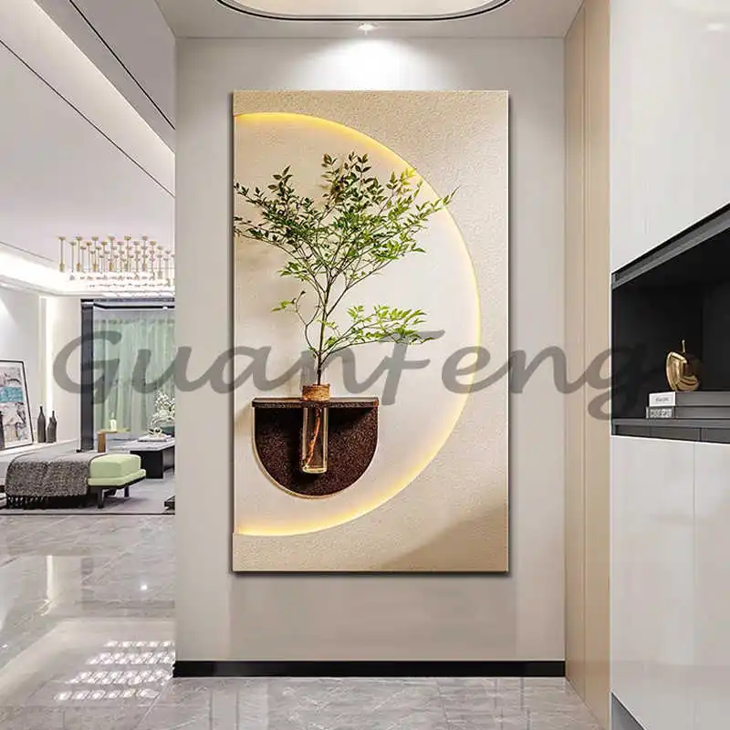 3D modern sandstone decorative hydroponic green plants high-end light luxury lamp painting