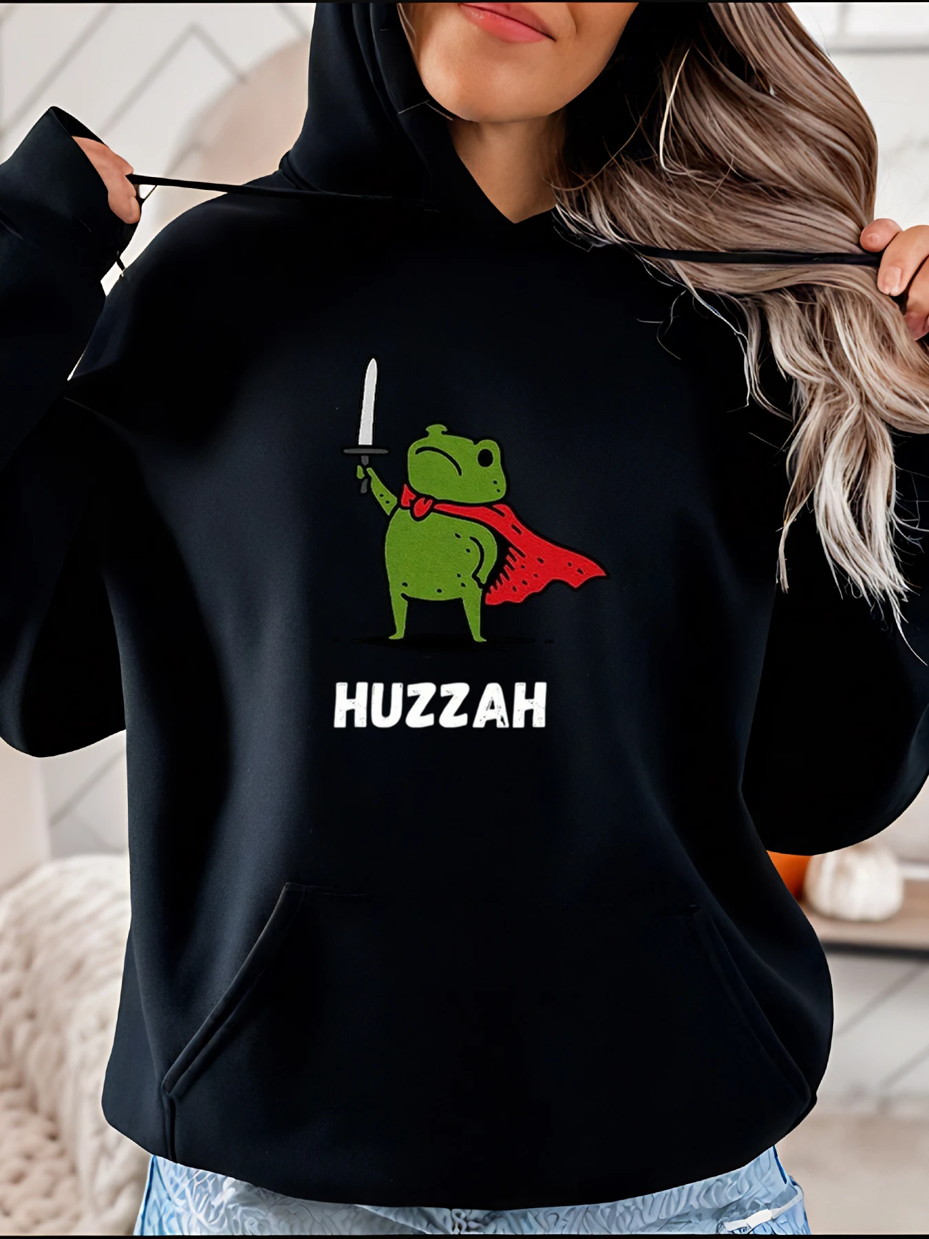 

Толстовка с капюшоном Frog Knight Huzzah с принтом, повседневная толстовка, женский модный пуловер с капюшоном 280