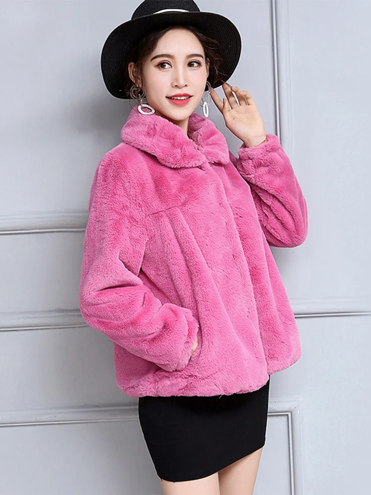 Nerazzurri Autumn Short Light Soft Faux Fur Jacket Women Long Sleeve High Waist Casual Loose Korean Fashion Pleated Fluffy Coat