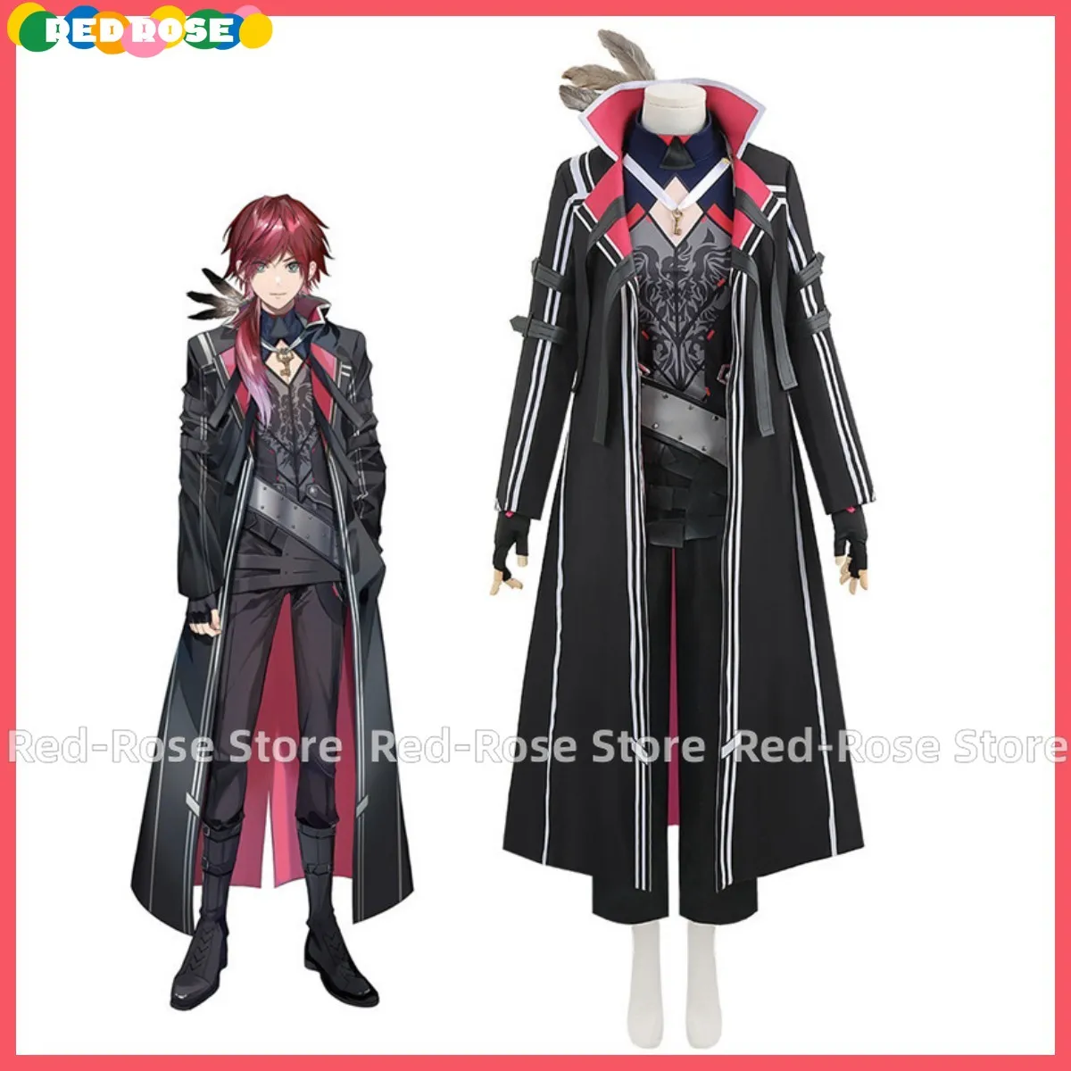 Anime Virtual YouTuber Lauren Iroas Cosplay Costume VTuber Black Long Trench Coat Uniform Full Set Wig Man Woman Christmas Suit