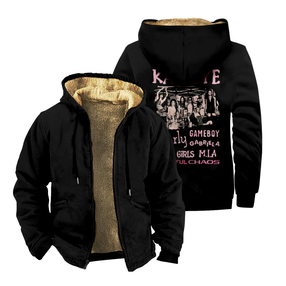 

Katseye Beautiful Chaos Tracklist Zipper Coat Unisex Long Sleeve Hooded Winter Jacket Streetwear Parka