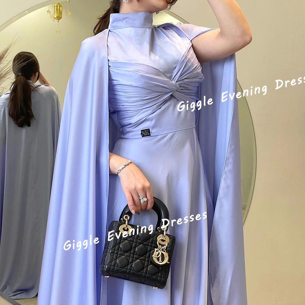 Giggle Satin O-Neck Pleating Prom Elegance Gown Saudi Arab Shawl Exquisite Floor-Length Evening Party Dresses for Women 2024