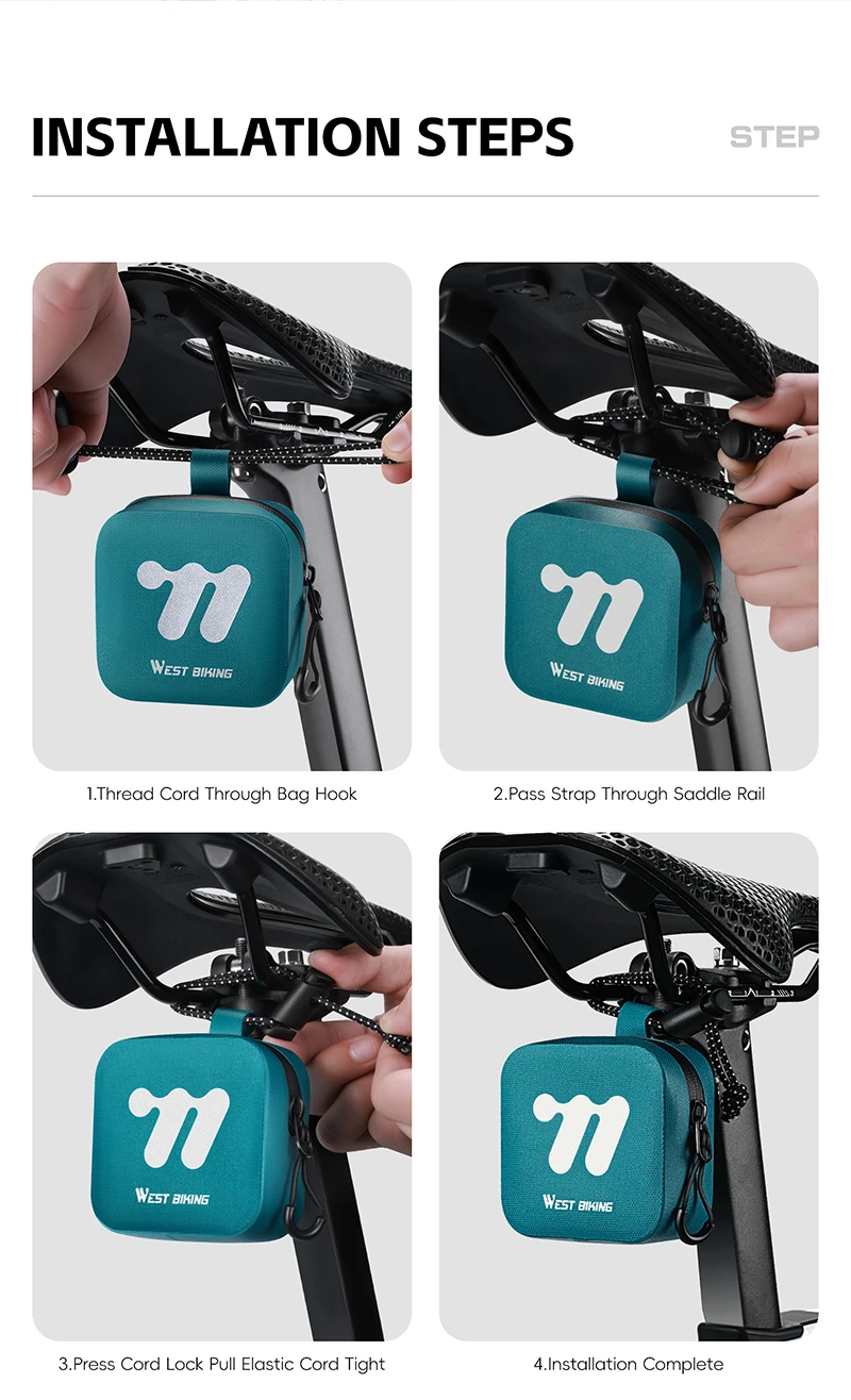 WEST BIKING Mini-Satteltasche, wasserdichte TPU-Fahrradtasche für Fahrrad, zum Aufhängen unter dem Sitz, leichtes Fahrradzubehör – Detail 14