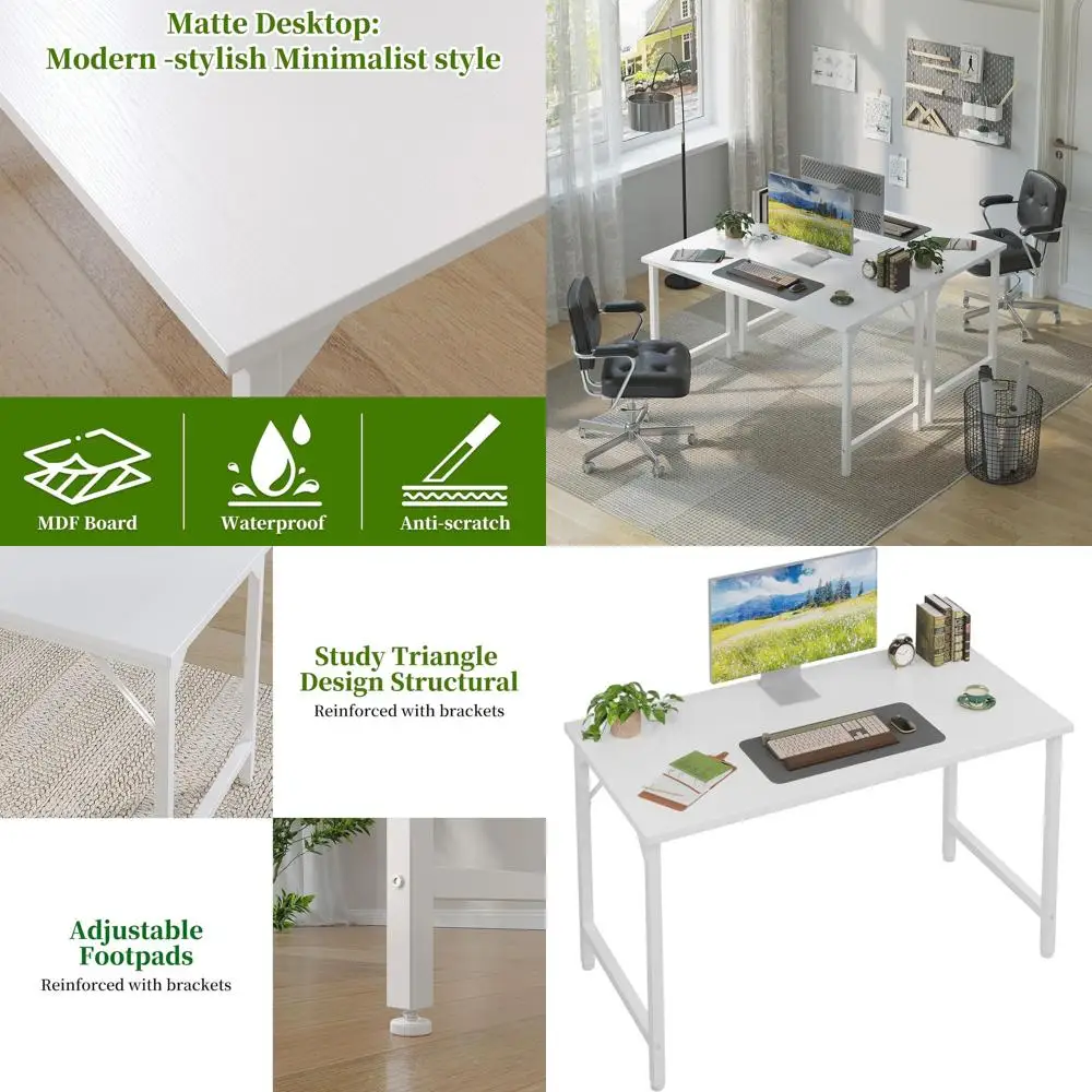 

White 40 Compact Desk for Home Office, Study, and Kids' Writing, with Adjustable Feet
