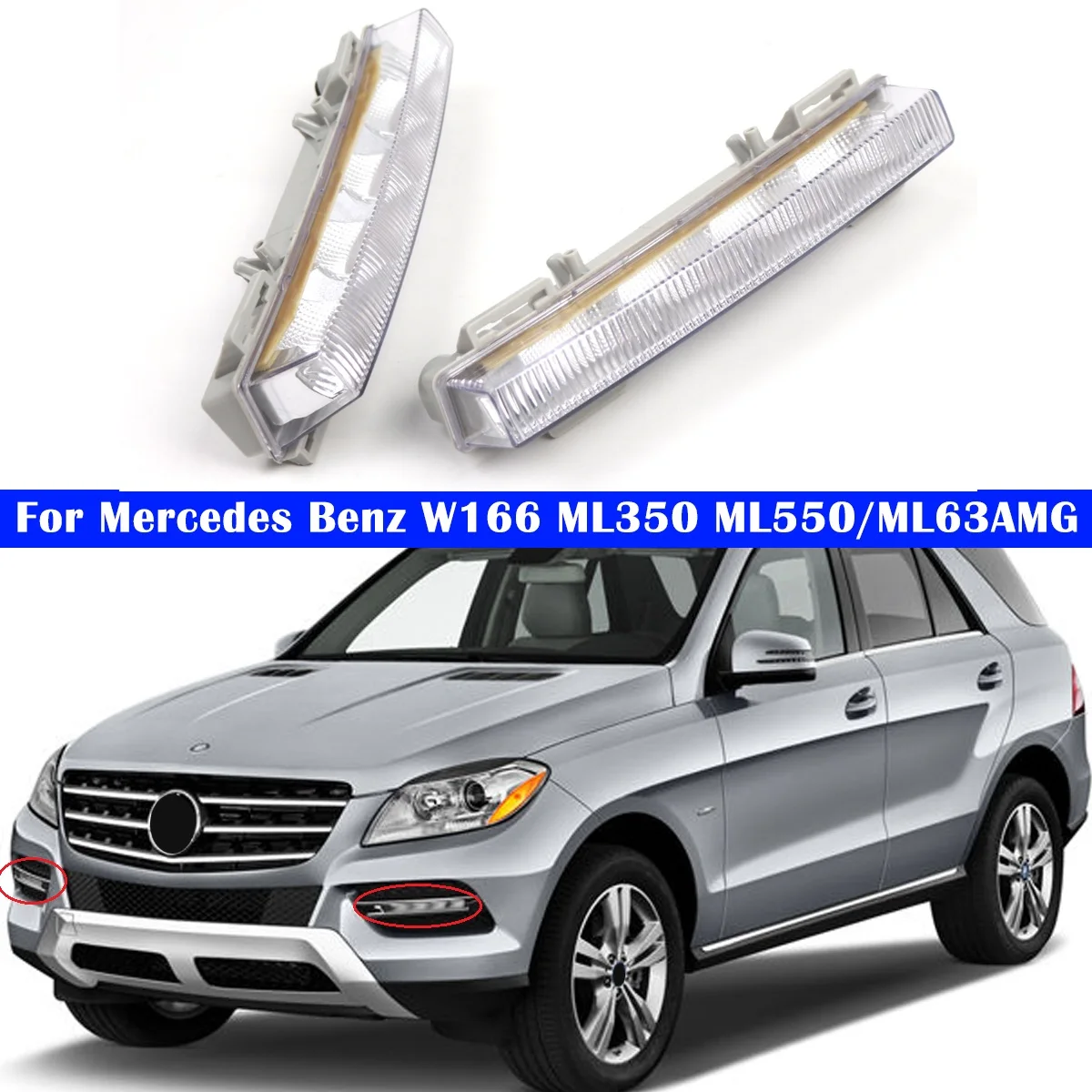 2049065401For Mercedes Benz W166 ML350 ML500 X204 GLK250 2013 2014 Car Front Bumper Fog Lights LED DRL Daytime Running Lights