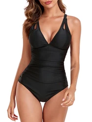 2026 Vintage Swimsuit Women One Piece V Neck Sexy Black Swimwear Female Backless Beachwear Bathers Bathing Swimming Swim Suit