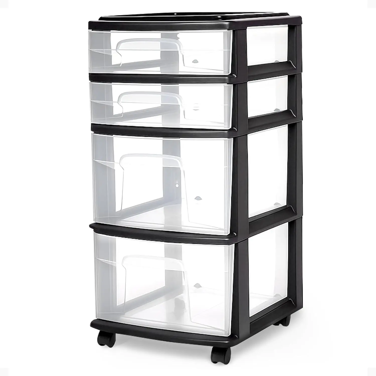4-Tier Clear Plastic Storage Cart with Wheels, Rolling Drawers for Bedroom Bathroom Office Organization