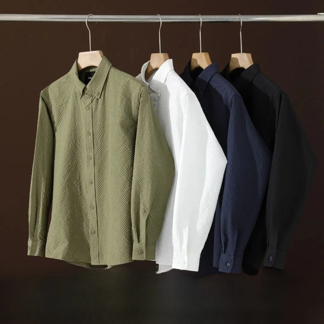Nordic Luxury Men's Long Sleeve Bubble Shirt Lightweight Pressure-Free Outdoor Polyester Fiber Breathable Spring Autumn